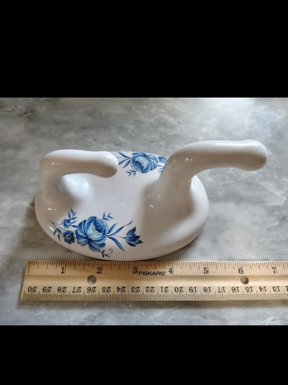 Vintage Double Wall Hook White Porcelain Ceramic Blue Roses